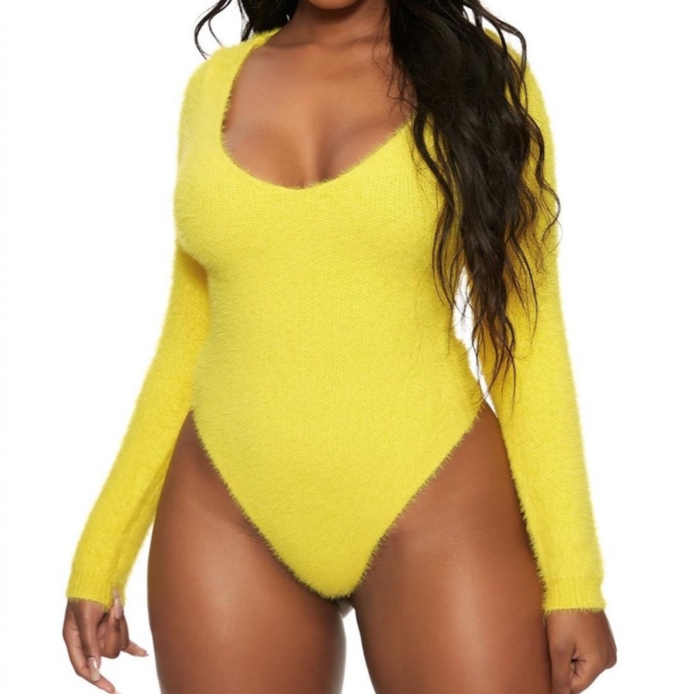 Naked wardrobe fuzzy bodysuit yellow
